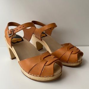Swedish Hasbeens Super High Peep Toe Clogs